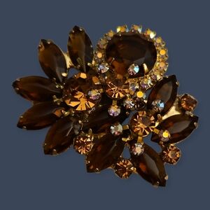Vtg JULIANA Crystal Topaz Floral Aurora Borealis Brooch